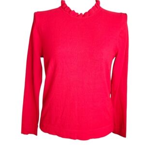 NWT J.Crew Red Ruffle Sweater 100% Cotton Women's Size M Cambodia